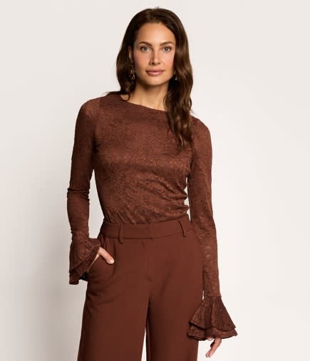 Freebird Beverly kanten top donkerbruin