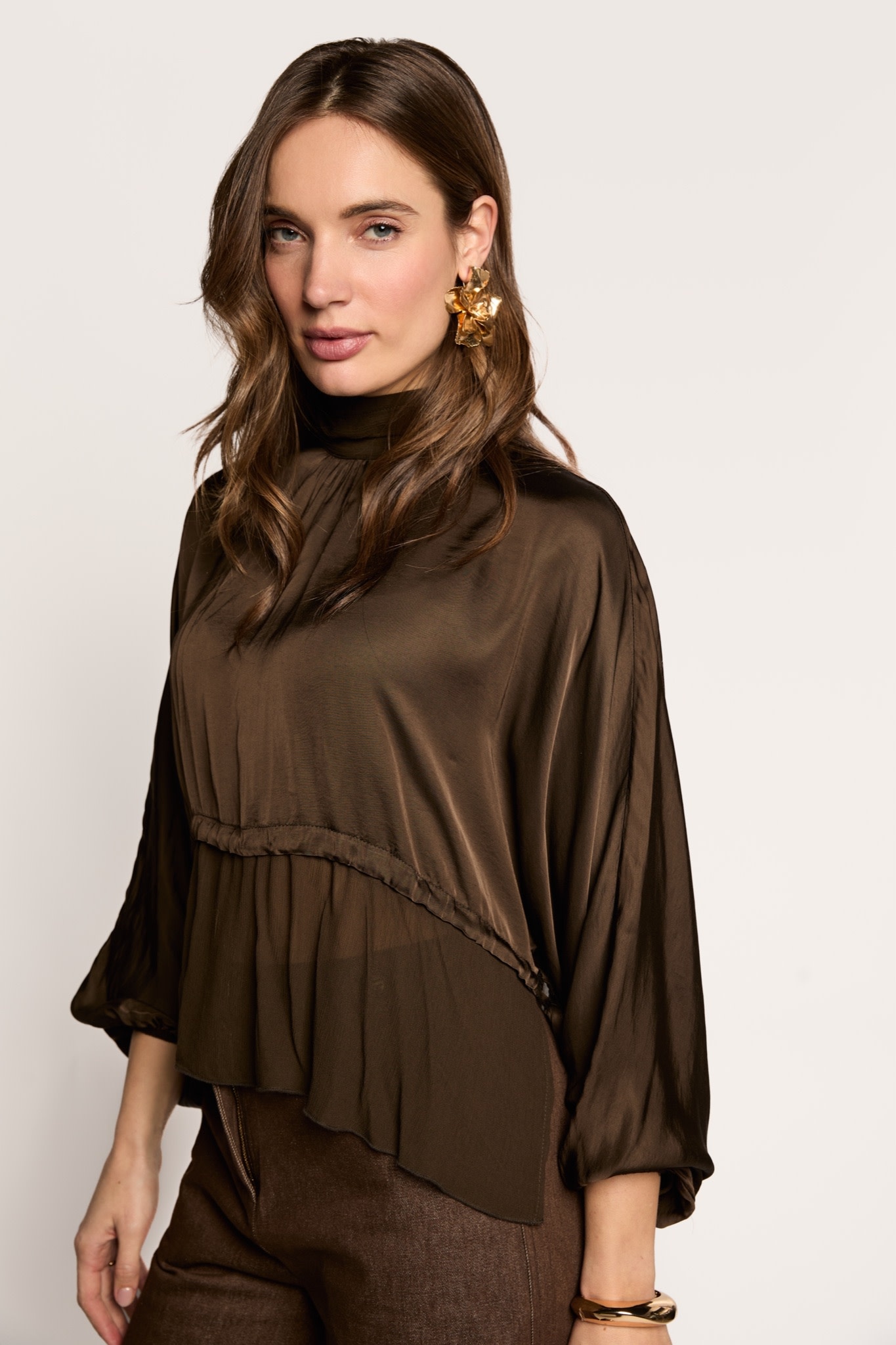 Freebird Bibiana gelaagde blouse donkerbruin
