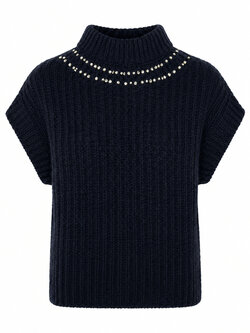 Freebird Kalista pull met parels donkerblauw