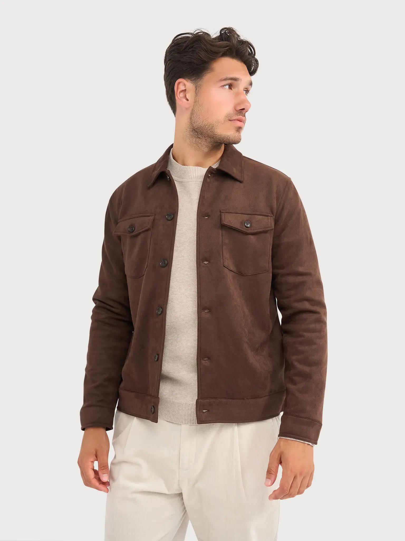 Blue industry Overshirt suède look bruin