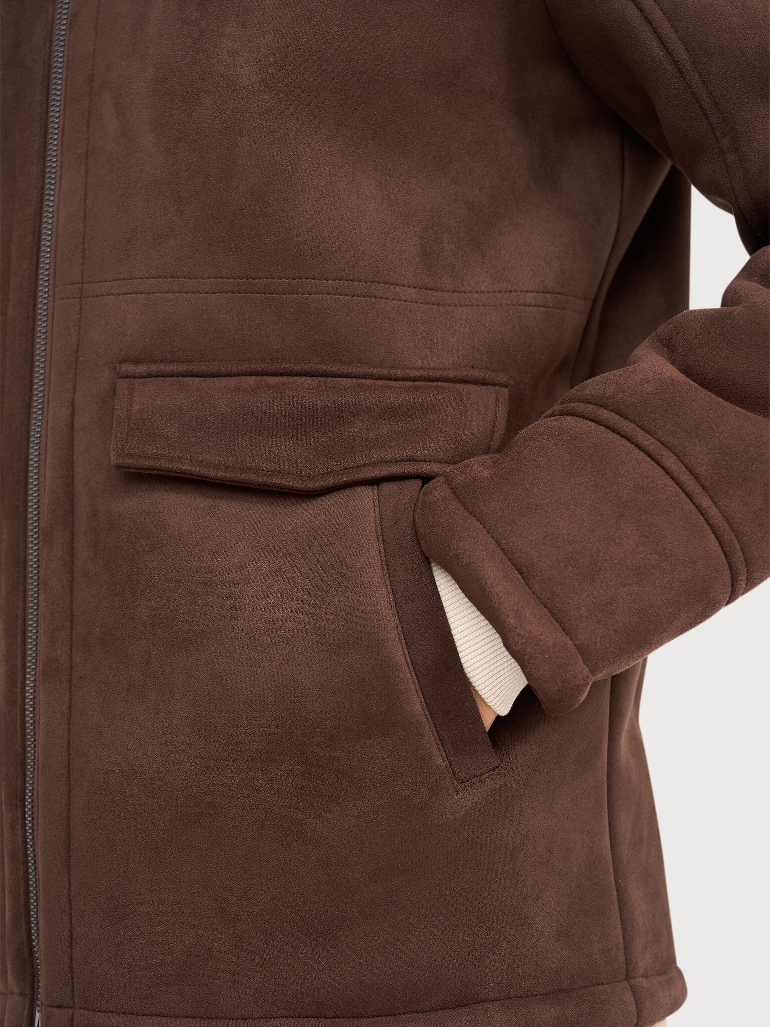 Blue industry Suède coat met teddyvoering bruin