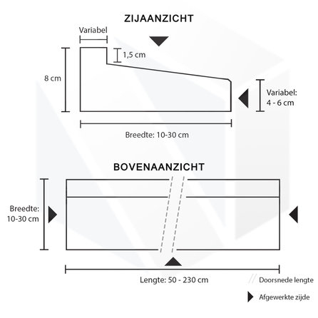 Buitendorpel schuin met opkant - Belgisch hardsteen - gezoet (mat) - 8 cm dik - op maat - Aflopende deurdorpel / onderdorpel / waterkering (t.b.v. buitendeur / voordeur) van arduin (blauwsteen)