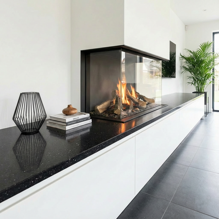 Werkblad zwart spikkel - kwartscomposiet - gepolijst (glans) - 2 cm dik - op maat - glanzende zwarte (natuursteen look) quarts / quartz composiet Werkblad zwart spikkel - kwartscomposiet - gepolijst (glans) - 2 cm dik - op maat - glanzende zwarte (natuursteen look) quarts / quartz composiet