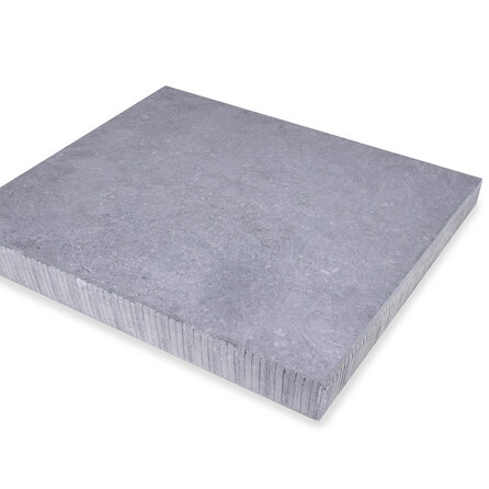 Paalmuts vlak - Belgisch hardsteen - geschuurd (mat) - 3 cm dik - op maat - paalkap / paalhoedje (afdekker) van licht / blauw geschuurde arduin (blauwsteen)