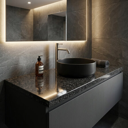 Wastafelblad - impala graniet - gepolijst (glans) - 3 cm dik - op maat - glanzend africa rustenburg graniet - voor opzet wasbak / waskom