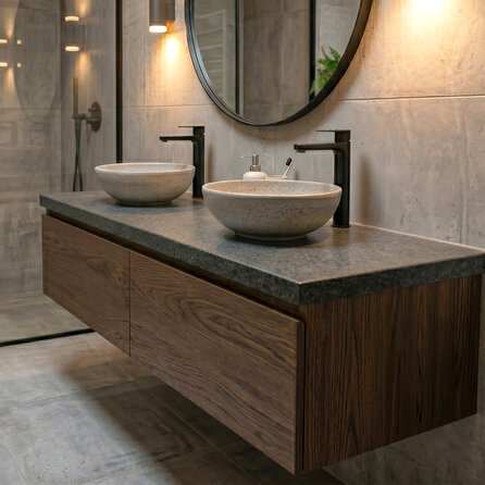 Wastafelblad - impala graniet - gevlamd (anticato) - 3 cm dik - op maat - gebrande africa rustenburg graniet - voor opzet wasbak / waskom