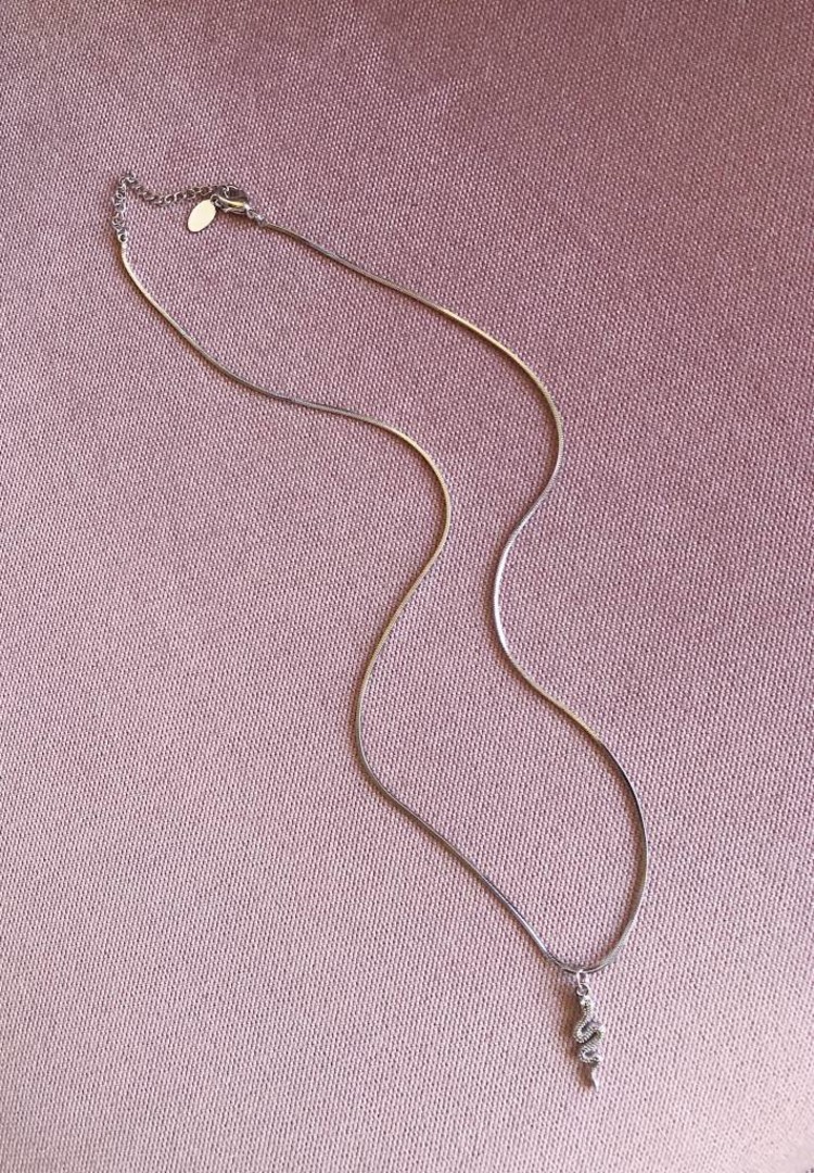 Silver Solid Snake Necklace