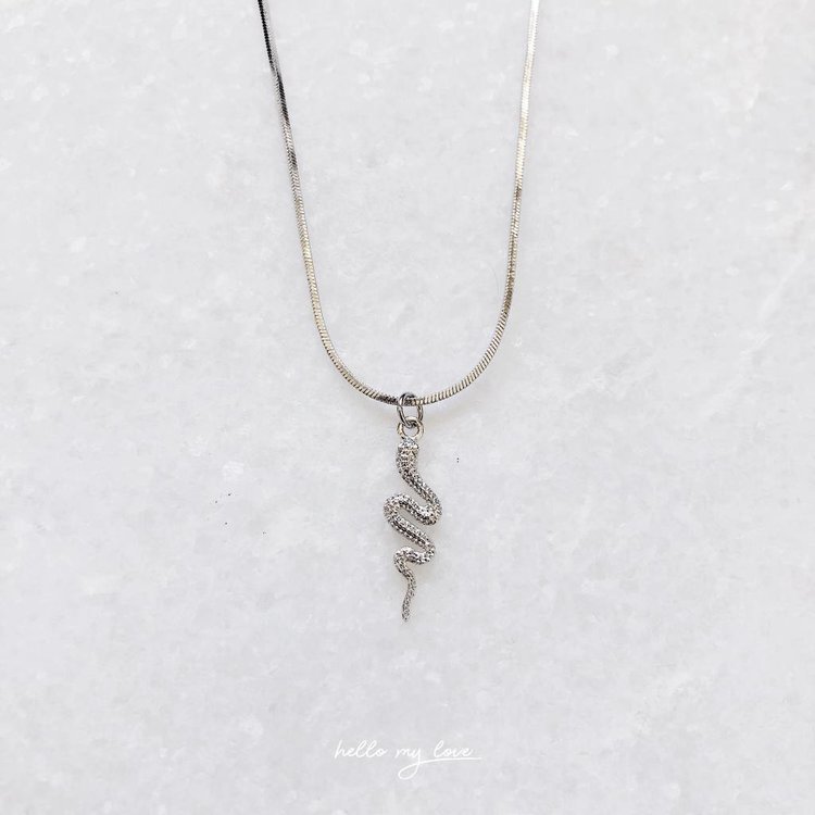 Silver Solid Snake Necklace