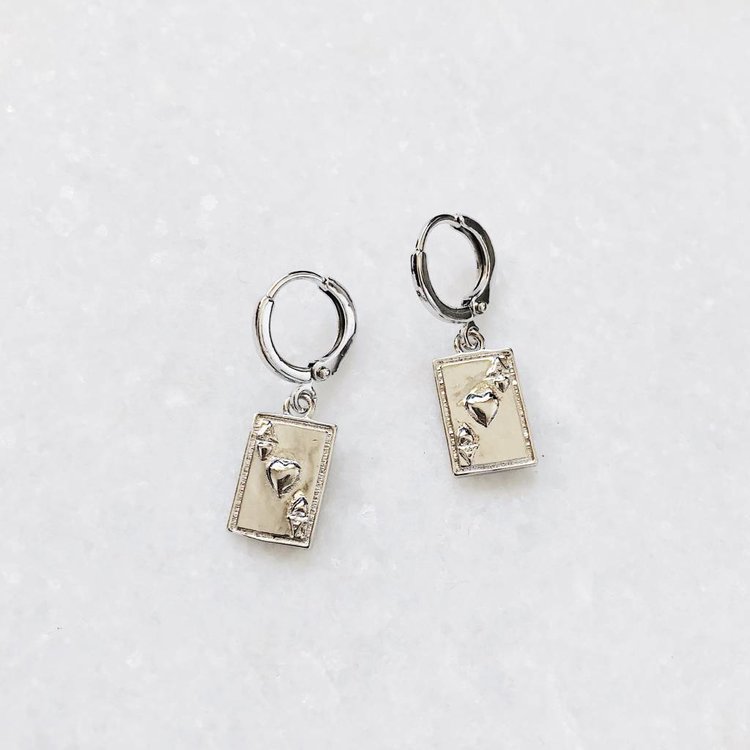 Silver Ace of Hearts Earrings