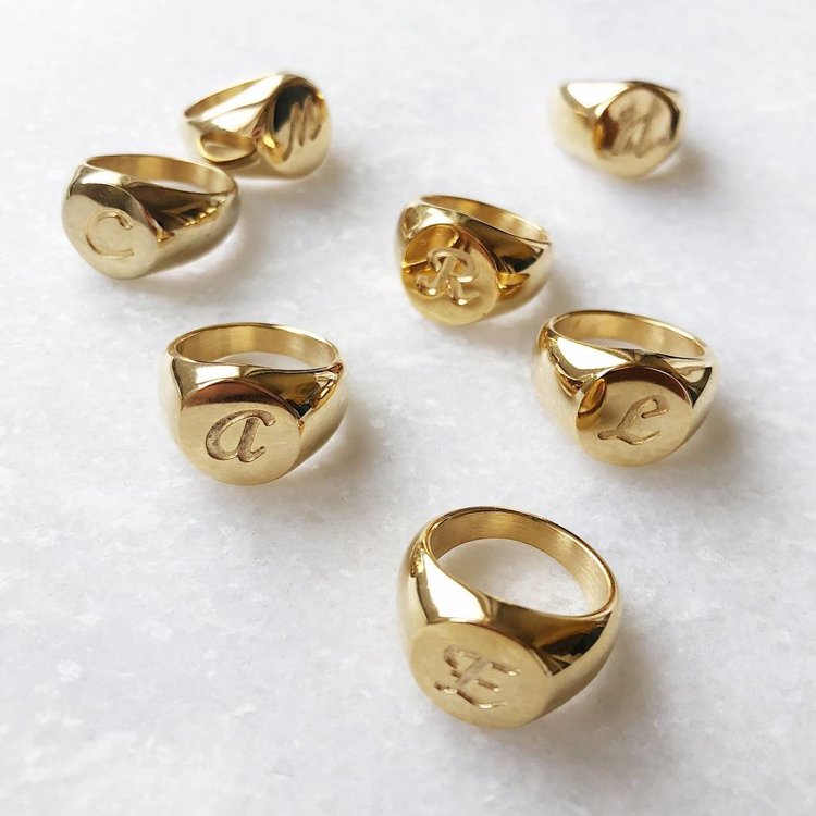 Gold Initial Signet Ring