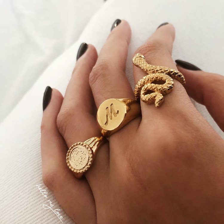 Gold Solid Snake Ring