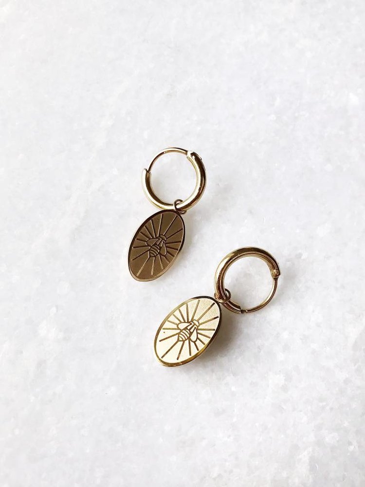 Gold Bee Plate Earrings