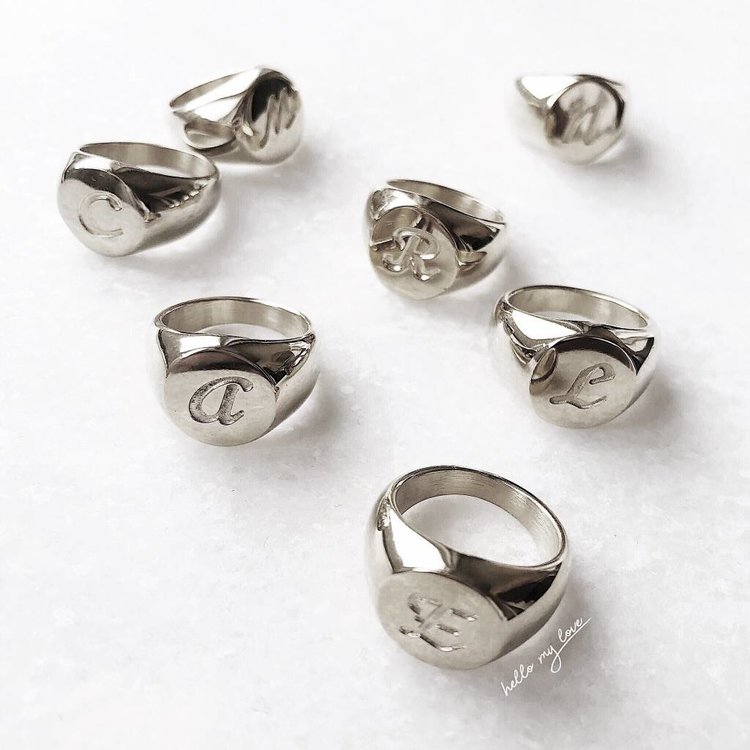 Silver Initial Signet Ring