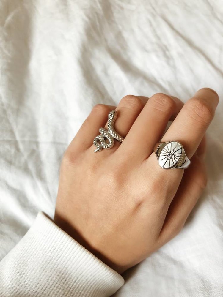 Silver Bee Signet Ring