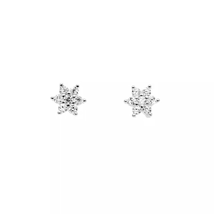 Silver Flower Rhinestone Studs