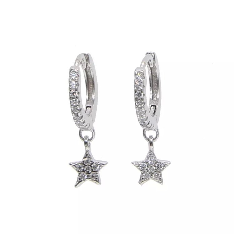 Silver Star Rhinestone Earrings