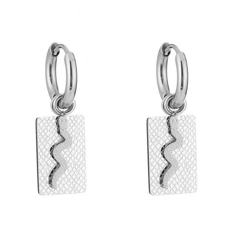 Silver Snake Tag Earrings