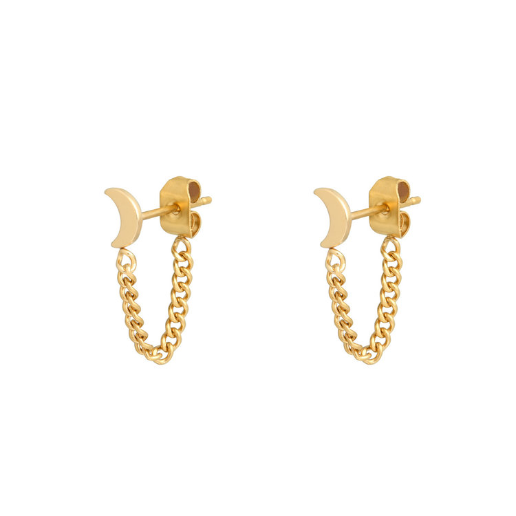 Gold Moon Chain Earrings