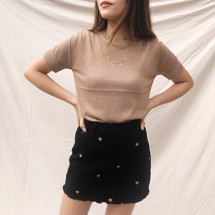 Nova Printed Star Skirt / Black & Gold