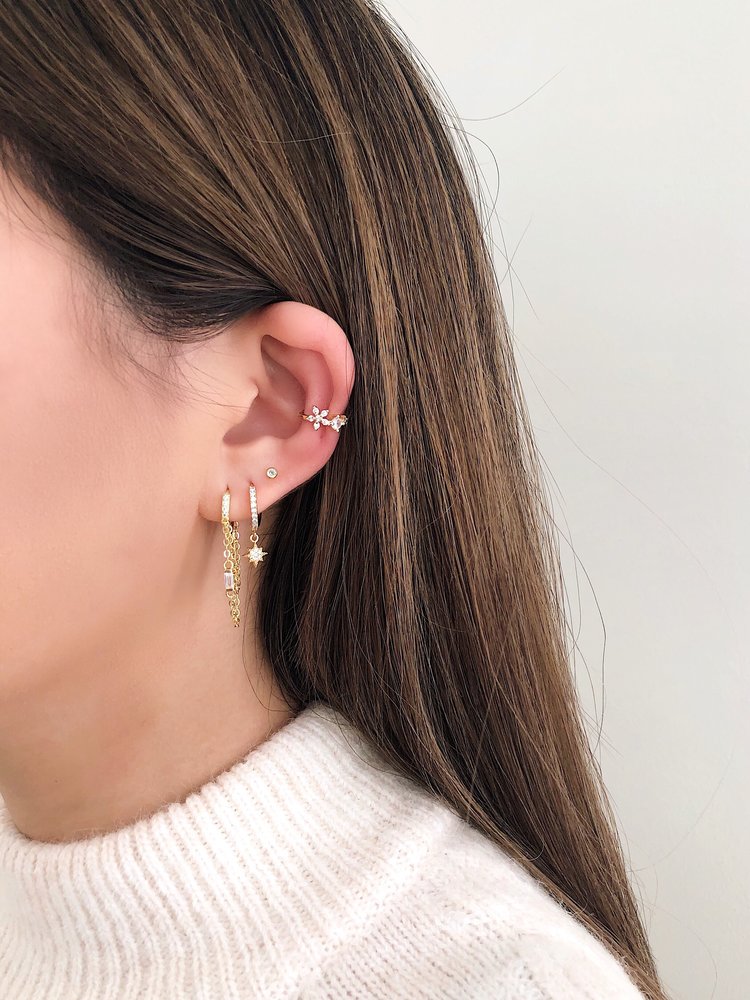 Gold Flower Rhinestone Earcuff