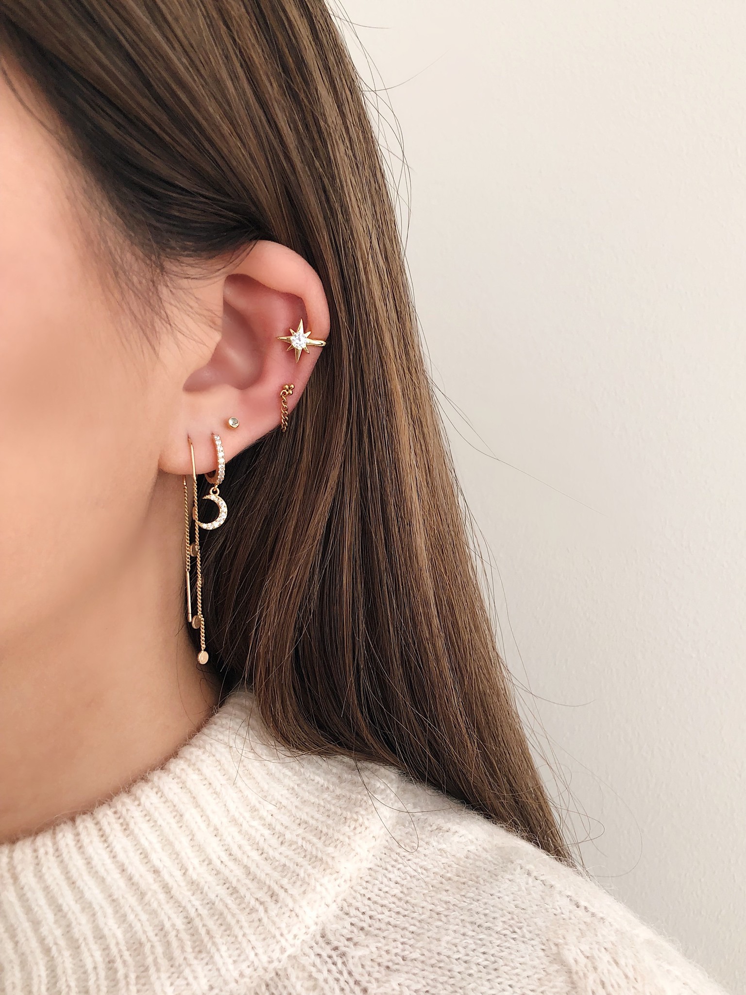 Ear Cuff with Crystal Chain in Gold | Jewellery by Astrid & Miyu