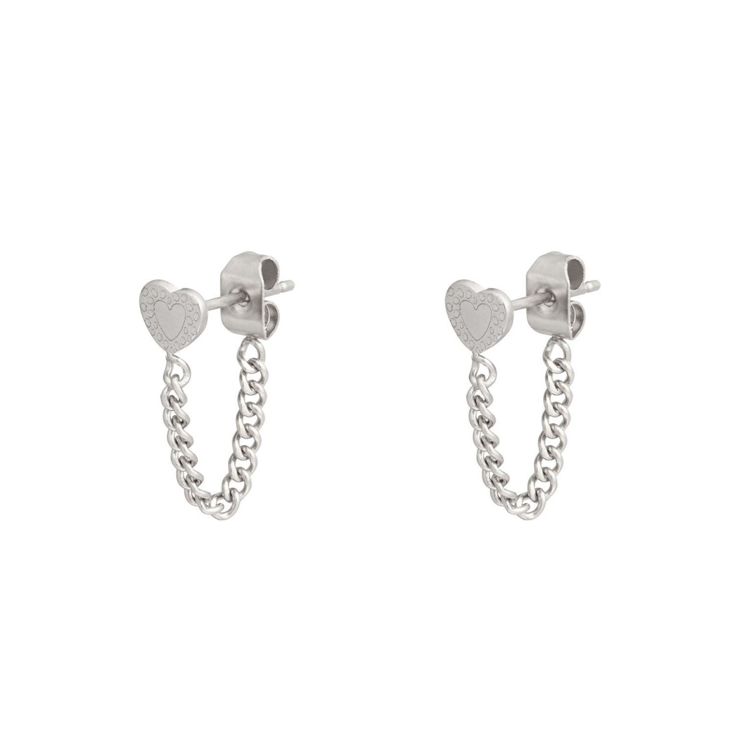 Silver Heart Chain Earrings - Hello My Love