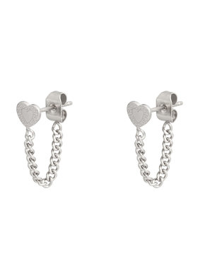 Silver Heart Chain Earrings