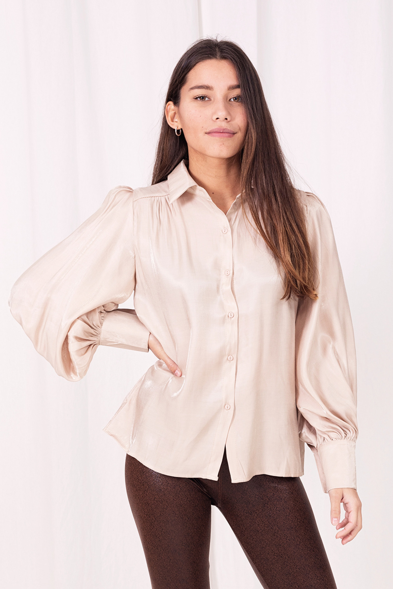 Colette Shiny Blouse Champagne Pink Hello My Love