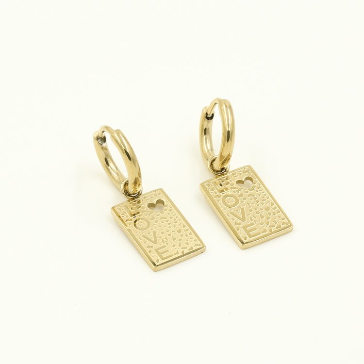 Gold Love Tag Earrings