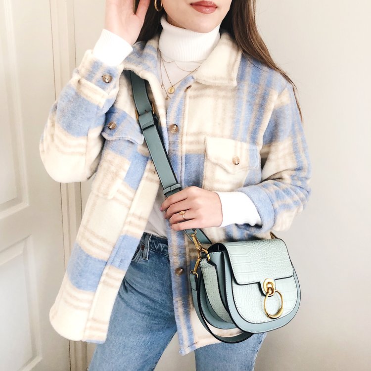 Sasha Checkered Wool Jacket / Light Blue