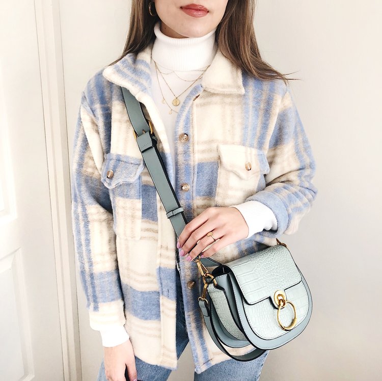 Sasha Checkered Wool Jacket / Light Blue