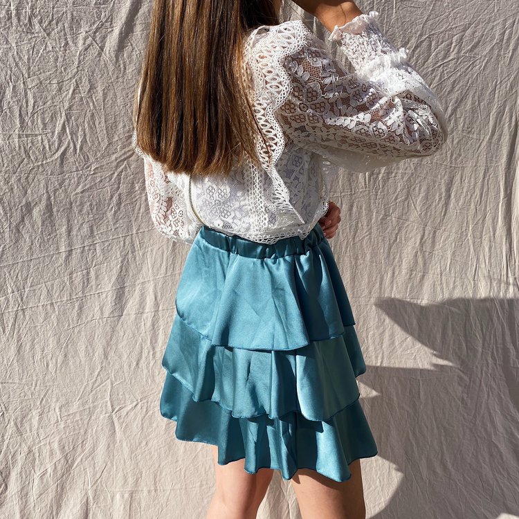 Sophia Satin Skirt / Teal Blue