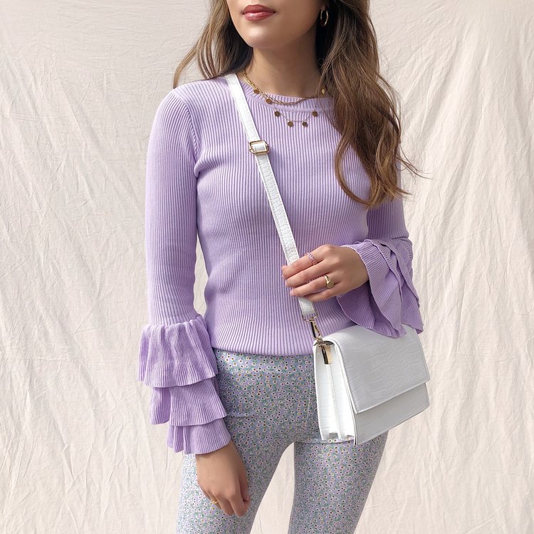 Clara Flower Flared Leggings / Lilac