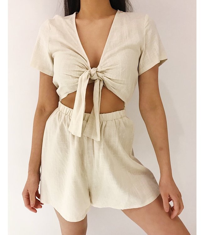 beige linen playsuit