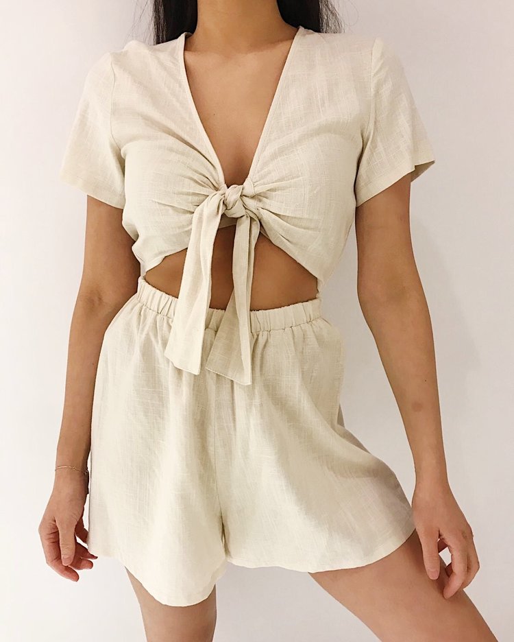 Arisa Linen Playsuit / Beige