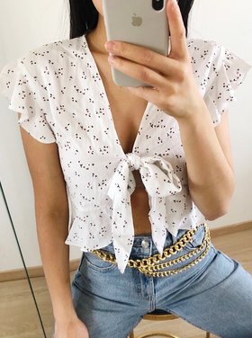 Matilda Tie Front Top / White