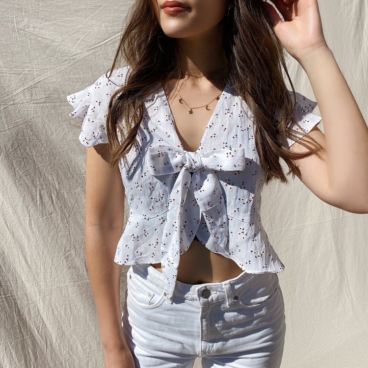 Matilda Tie Front Top / White