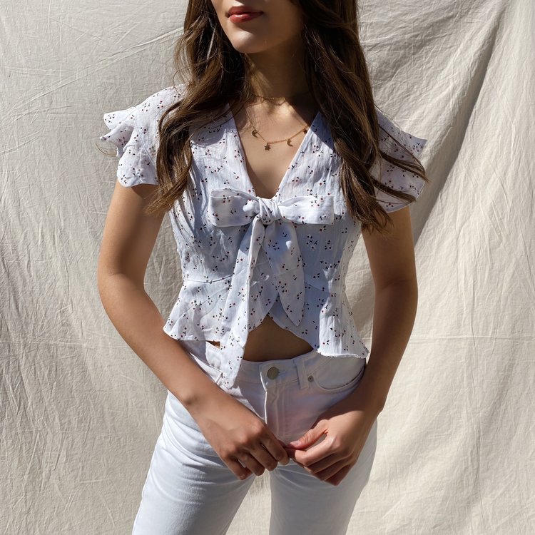 Matilda Tie Front Top / White