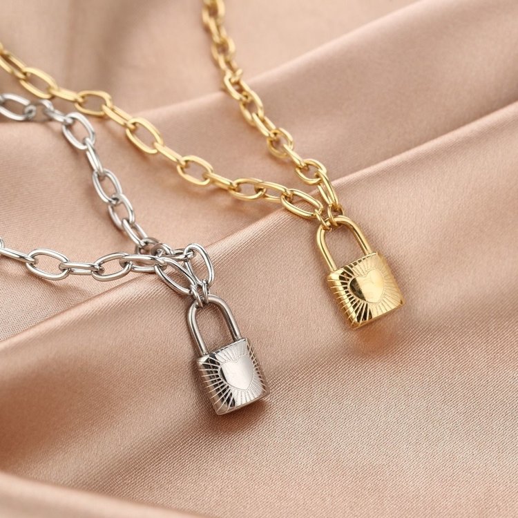 Silver Heart Lock Necklace