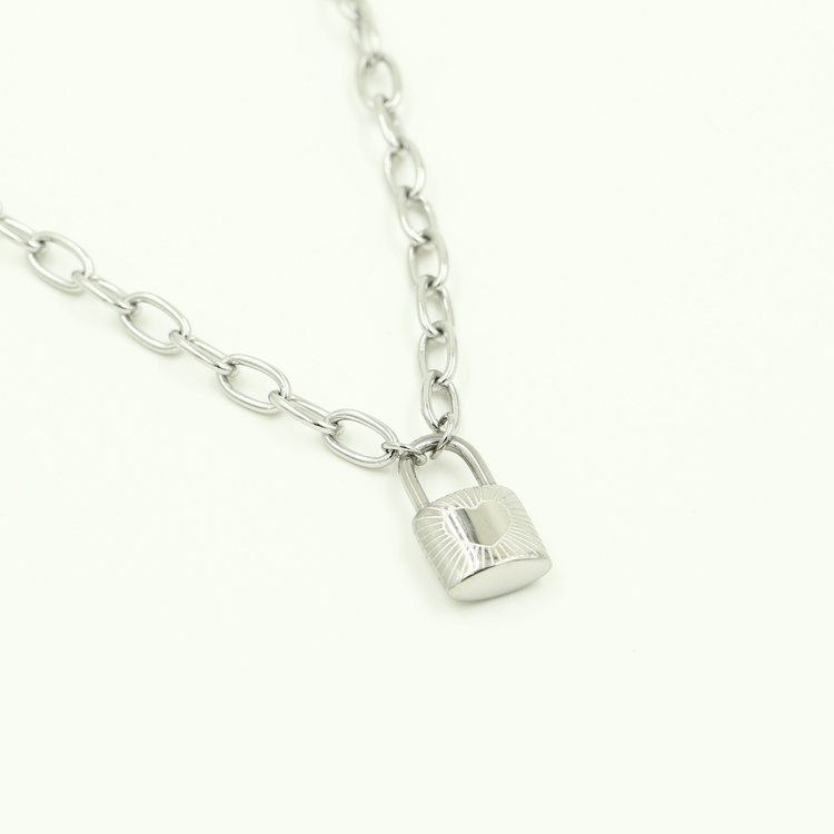 Silver Heart Lock Necklace