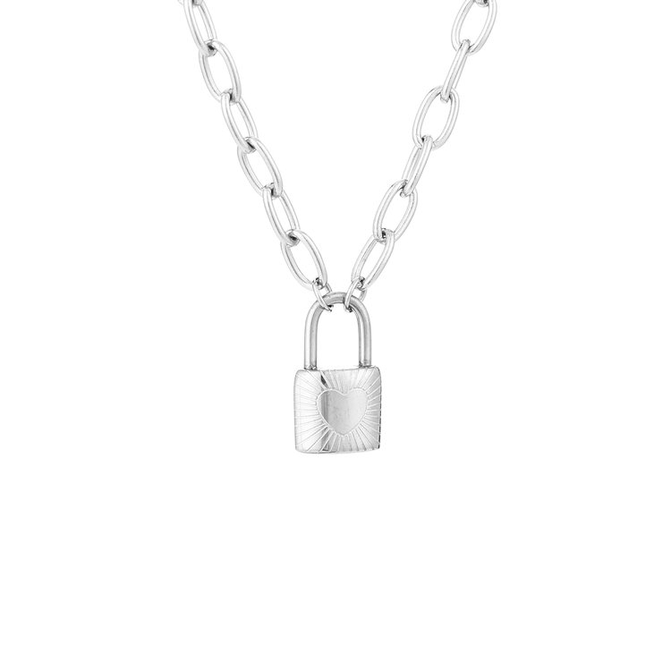 Silver Heart Lock Necklace