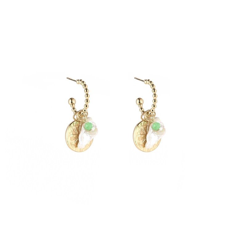 Gold Pearl Beads Coin Earrings