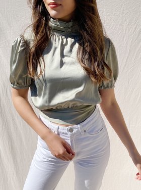 Monica Satin Open Back Top / Olive Green