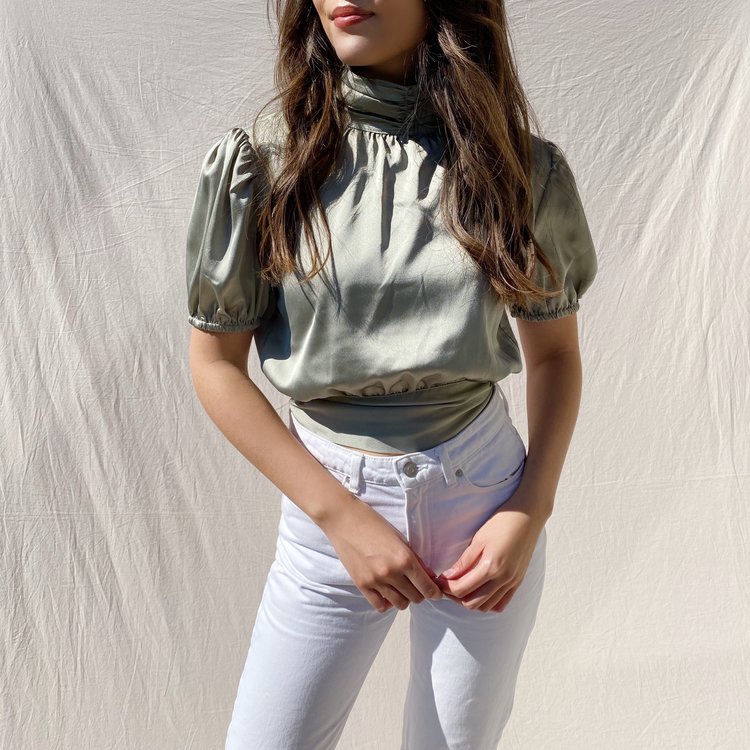 Monica Satin Open Back Top / Olive Green