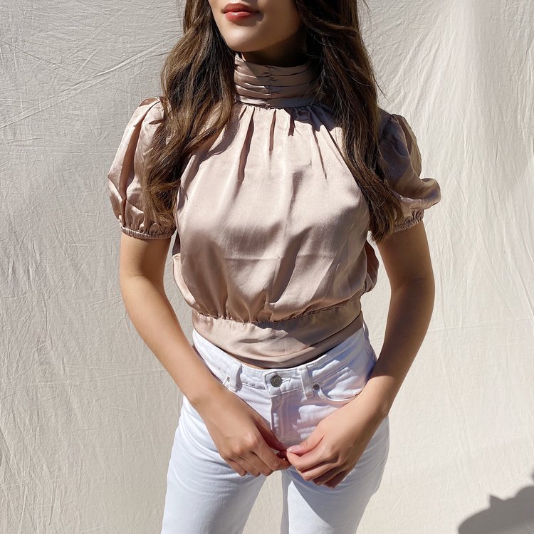 Monica Satin Open Back Top / Taupe