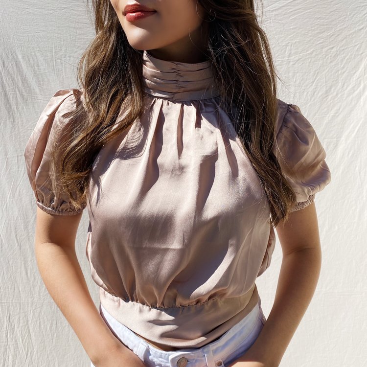 Monica Satin Open Back Top / Taupe
