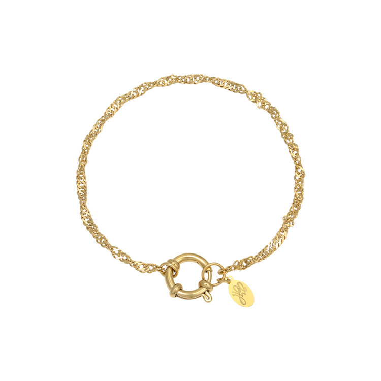 Gold Wave Chain Ring Bracelet