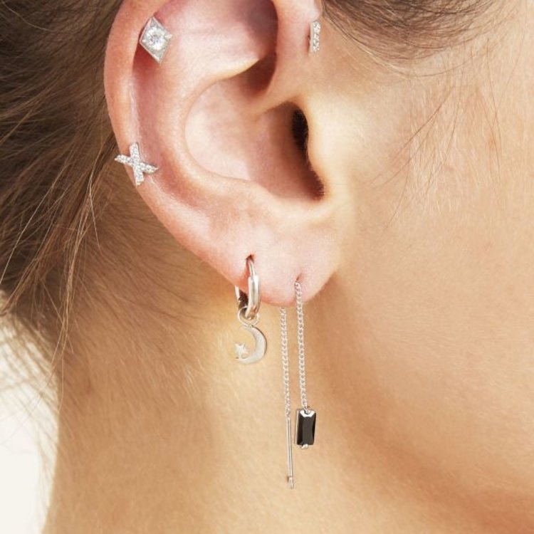 Silver Crescent Moon & Star Earrings