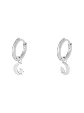 Silver Crescent Moon & Star Earrings