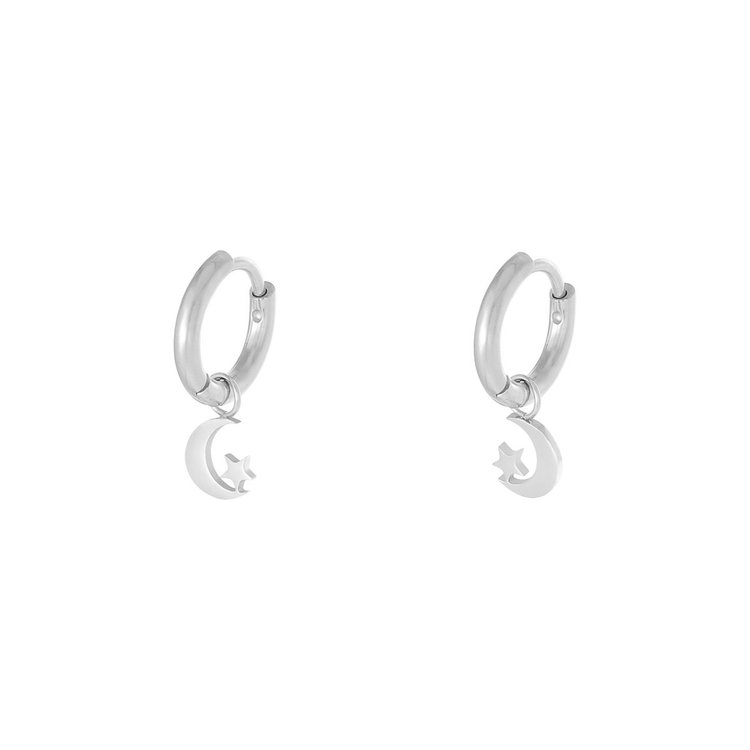 Silver Crescent Moon & Star Earrings